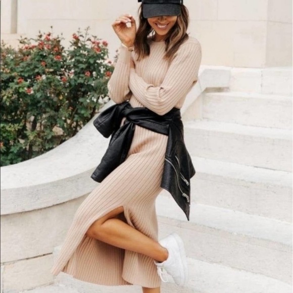 Wayf X BFF Hollie Sweater Dress Camel NWT - Picture 1 of 12